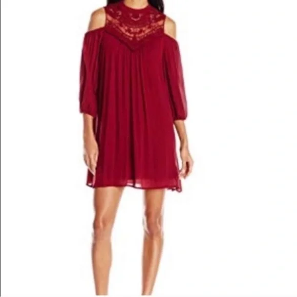 A.U.W. Red Burgundy Cut Out Shoulders Dress Red Size S - Picture 7 of 7